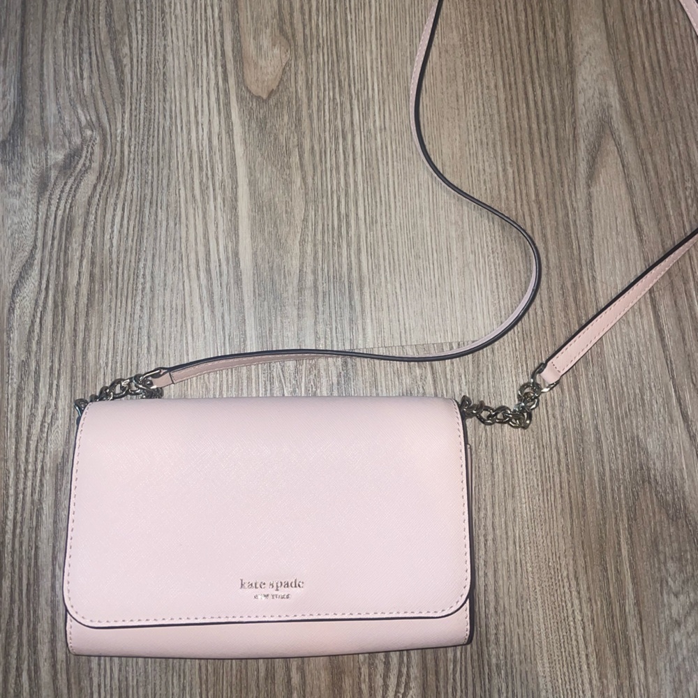 Pink Kate spade cross body chain wallet